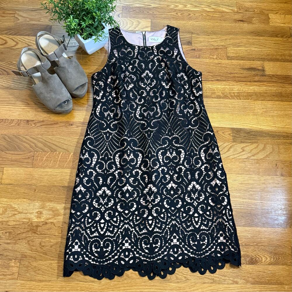 Eliza J Womens 6 Black Lace Nude Sleeveless Zipper Cocktail Party Mini Dress